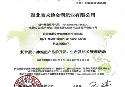 職業(yè)健康安全管理體系認(rèn)證證書